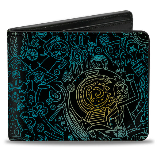 Bi-Fold Wallet - Rick and Morty Portal Chase and Icons Collage Black/Blues/Yellows Bi-Fold Wallets Rick and Morty   