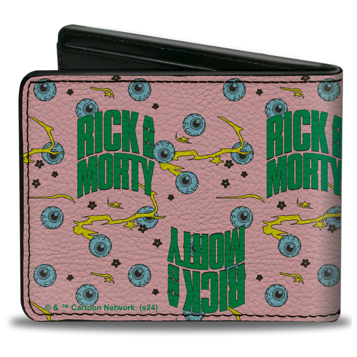 Bi-Fold Wallet - RICK AND MORTY Text and Eyeballs Pink/Green Bi-Fold Wallets Rick and Morty