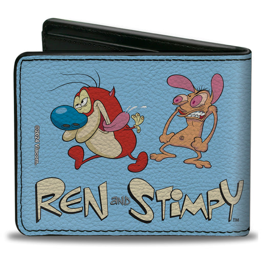 Bi-Fold Wallet - REN AND STIMPY Fighting Scenes and Title Logo Blue Bi-Fold Wallets Nickelodeon   