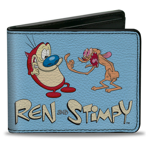 Bi-Fold Wallet - REN AND STIMPY Fighting Scenes and Title Logo Blue Bi-Fold Wallets Nickelodeon   