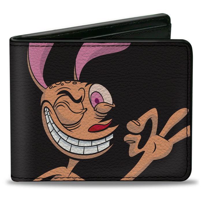 Bi-Fold Wallet - The Ren & Stimpy Show Ren Winking Pose CLOSE-UP + Logo Black Bi-Fold Wallets Nickelodeon