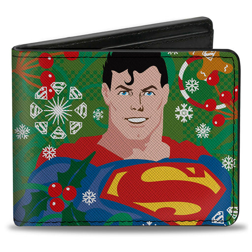 Bi-Fold  Wallet - Superman Holiday Christmas Pose and Icons Greens Bi-Fold Wallets DC Comics   