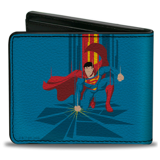 Bi-Fold Wallet - Superman Down Punch Silhouette Pose Blues/Reds/Yellow Bi-Fold Wallets DC Comics