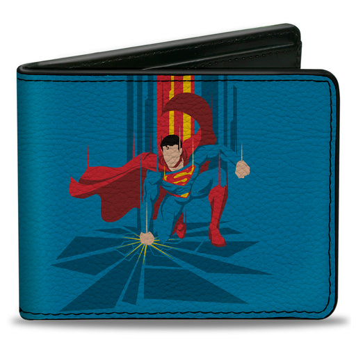 Bi-Fold Wallet - Superman Down Punch Silhouette Pose Blues/Reds/Yellow Bi-Fold Wallets DC Comics