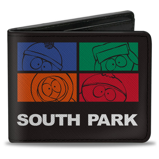 Bi-Fold Wallet - SOUTH PARK Boys Face Blocks and Text Black/Multi Color Bi-Fold Wallets Comedy Central   