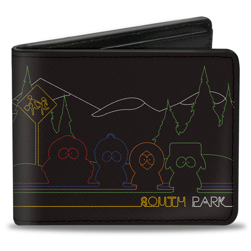 Bi-Fold Wallet - SOUTH PARK Boys at Bus Line Silhouette Black/Multi Color Bi-Fold Wallets Comedy Central   