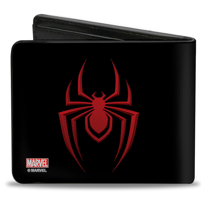 Bi-Fold  Wallet - Spider-Man Face Character Close-Up and Spider Red/Black Bi-Fold Wallets Marvel Comics   