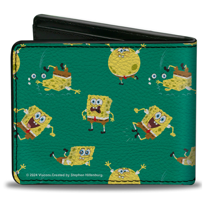 Bi-Fold Wallet - SpongeBob SquarePants Poses Scattered Green Bi-Fold Wallets Nickelodeon   