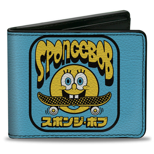 Bi-Fold Wallet - SpongeBob SquarePants Skateboard Smile Face and Japanese Text Blue/Black/Yellow Bi-Fold Wallets Nickelodeon   