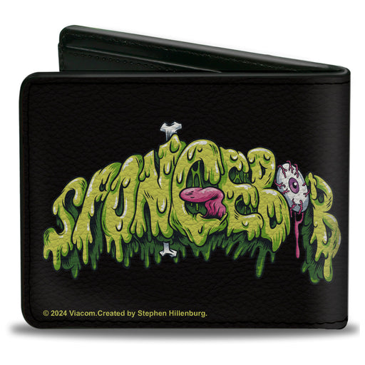 Bi-Fold Wallet - SpongeBob SquarePants SPONGEBOB Slime Text and Skull Black Bi-Fold Wallets Nickelodeon   