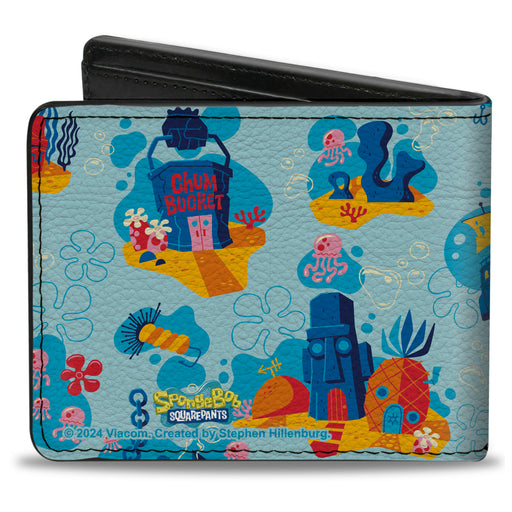 Bi-Fold Wallet - SpongeBob SquarePants Under the Sea Icons Collage Blues Bi-Fold Wallets Nickelodeon