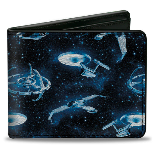 Bi-Fold Wallet - Star Trek Spaceship Fleet in Space and Title Logo Blues Bi-Fold Wallets CBS Studios Inc.   