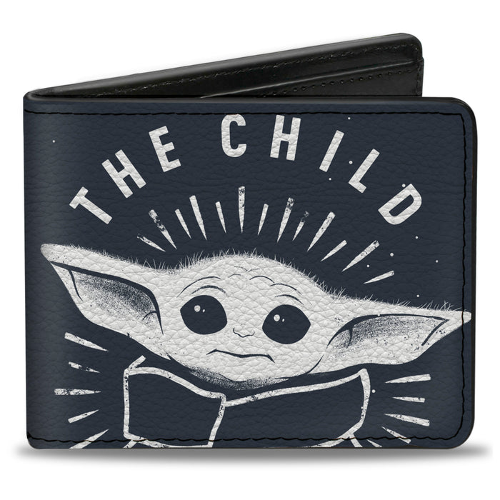 Bi-Fold Wallet - Star Wars THE CHILD Stylized Pose THE FORCE IS STRONG WITH THIS LITTLE ONE Gray White Bi-Fold Wallets Star Wars