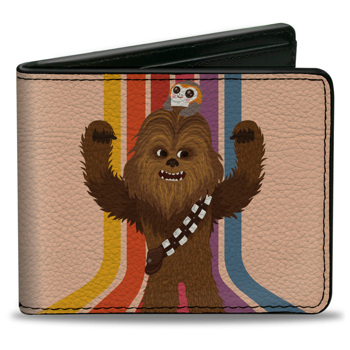 Bi-Fold Wallet - Star Wars Chibi Chewbacca and Porg Pose Stripe Beige/Multi Color Bi-Fold Wallets Star Wars