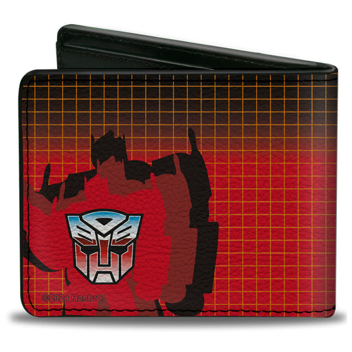 Bi-Fold Wallet - Transformers Optimus Prime Blaster Pose and Autobot Shield Grid Fade Reds Bi-Fold Wallets Hasbro   