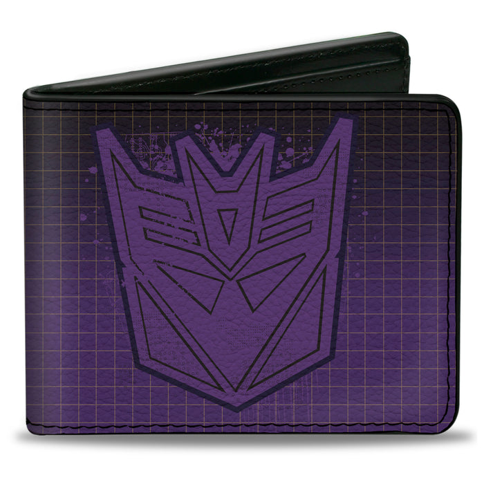 Bi-Fold Wallet - Transformers DECEPTICONS Shield Splatter and Text Grid Fade Purples Bi-Fold Wallets Hasbro   