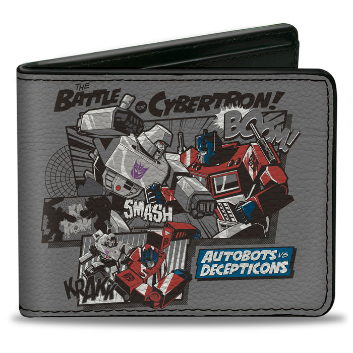 Bi-Fold Wallet - TRANSFORMERS THE BATTLE OF CYBERTRON Scene and Title Logo Gray Bi-Fold Wallets Hasbro   