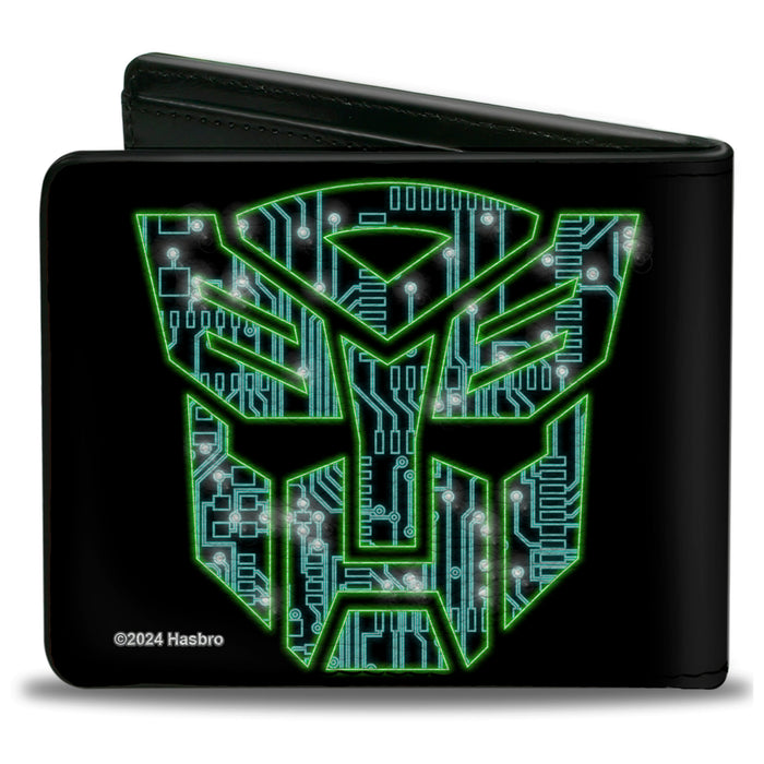 Bi-Fold Wallet - Transformers Electric GRIMLOCK Pose and Autobot Circuit Logo Black/Green/Blue/Red Bi-Fold Wallets Hasbro   