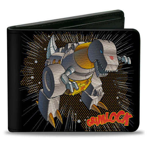 Bi-Fold Wallet - Transformers GRIMLOCK Tyrannosaurus Rex Halftone Pose and Logo Black Bi-Fold Wallets Hasbro   