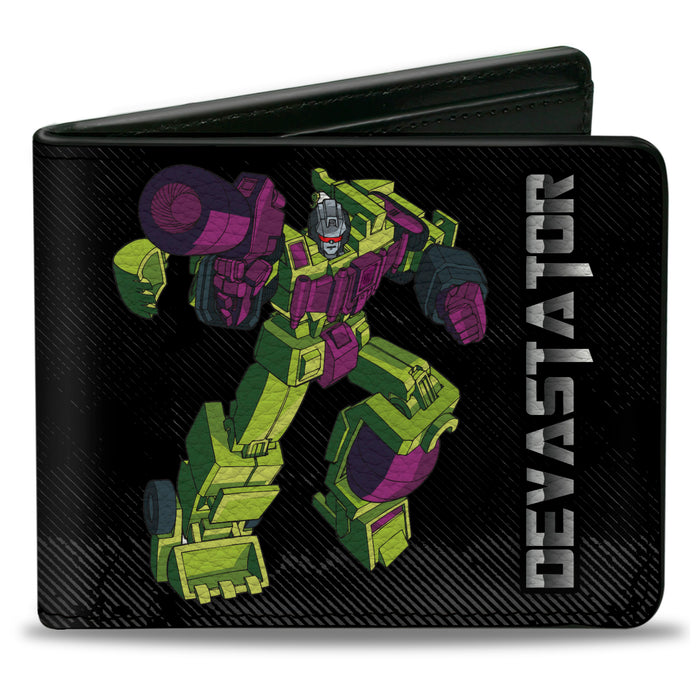 Bi-Fold Wallet - Transformers DEVASTATOR Action Pose and Decepticon Shield Black/Silver Fade Bi-Fold Wallets Hasbro   