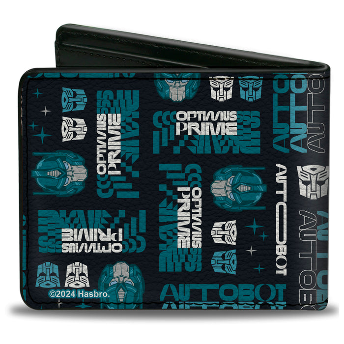 Bi-Fold Wallet - Transformers OPTIMUS PRIME Text and Icons Collage Black/Blues Bi-Fold Wallets Hasbro