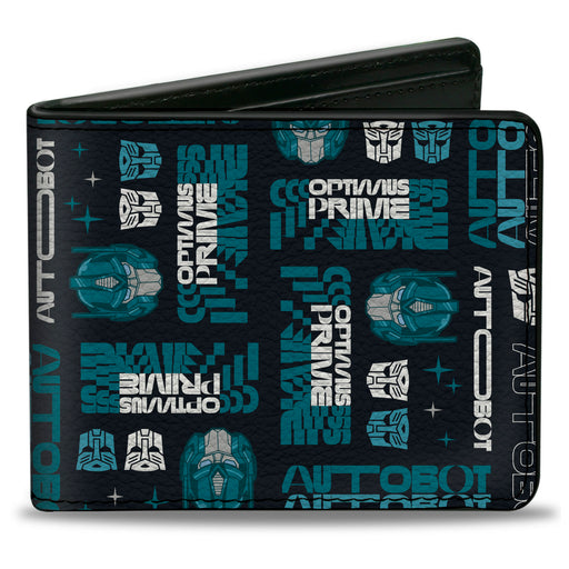 Bi-Fold Wallet - Transformers OPTIMUS PRIME Text and Icons Collage Black/Blues Bi-Fold Wallets Hasbro