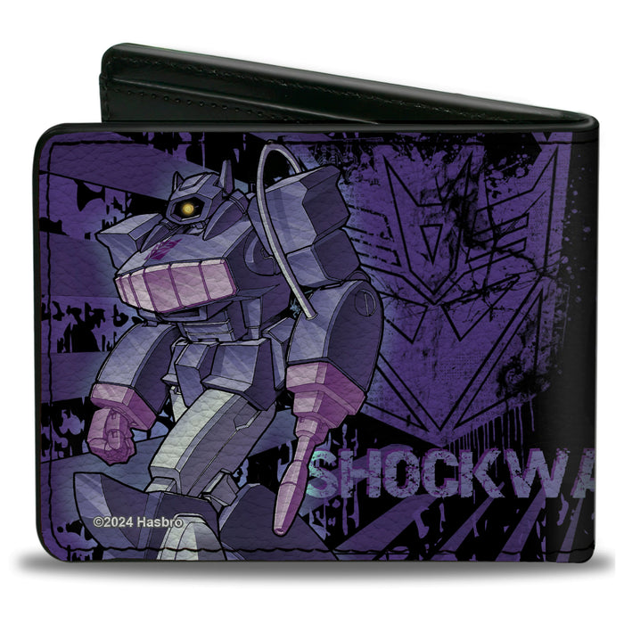 Bi-Fold Wallet - Transformers SHOCKWAVE Poses and Decepticon Shield Rays Black/Purples Bi-Fold Wallets Hasbro   