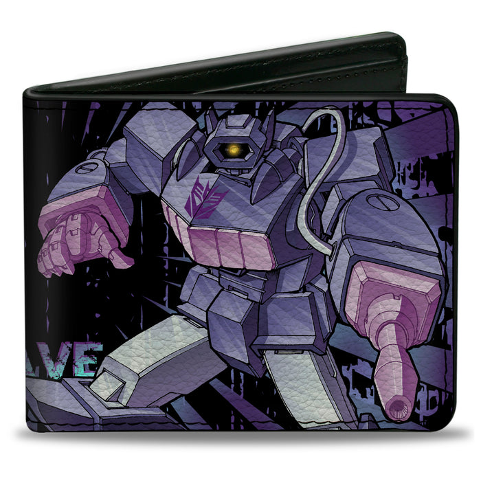 Bi-Fold Wallet - Transformers SHOCKWAVE Poses and Decepticon Shield Rays Black/Purples Bi-Fold Wallets Hasbro   