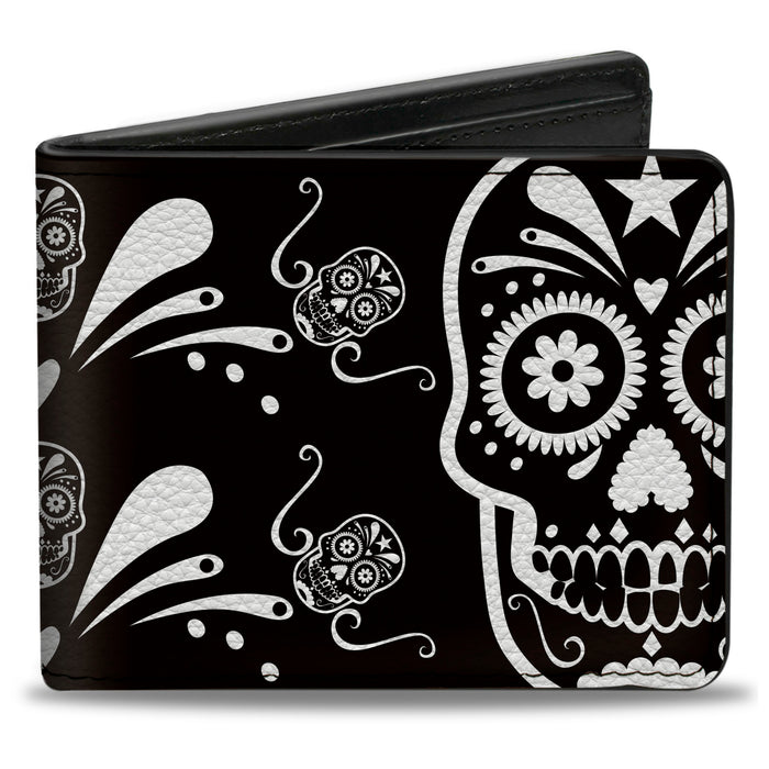 Bi-Fold Wallet - Sugar Skulls Black White Bi-Fold Wallets Buckle-Down