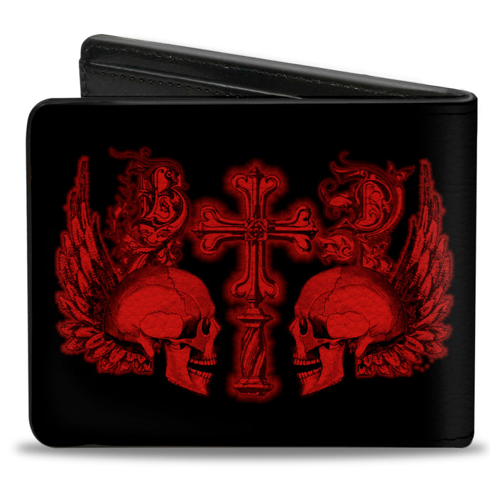 Bi-Fold Wallet - BD Skulls w Wings Black Red Bi-Fold Wallets Buckle-Down