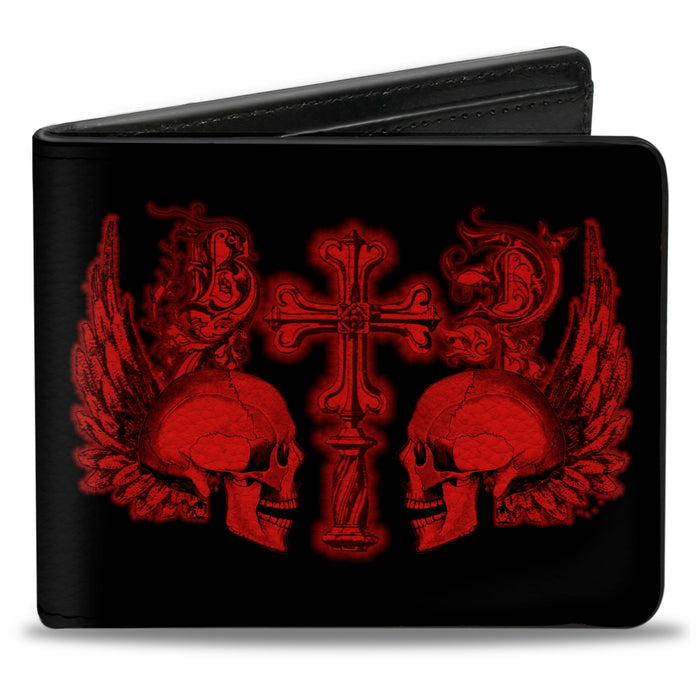 Bi-Fold Wallet - BD Skulls w Wings Black Red Bi-Fold Wallets Buckle-Down