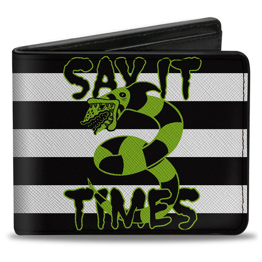 Bi-Fold  Wallet - Beetlejuice SAY IT TEN TIMES Sandworm Pose Stripe Black/White/Green Bi-Fold Wallets Warner Bros. Horror Movies   