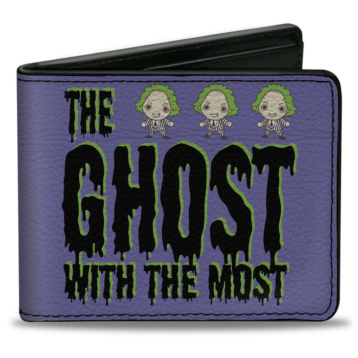 Bi-Fold Wallet - Beetlejuice Chibi THE GHOST WITH THE MOST Pose Purple/Green/Black Bi-Fold Wallets Warner Bros. Horror Movies