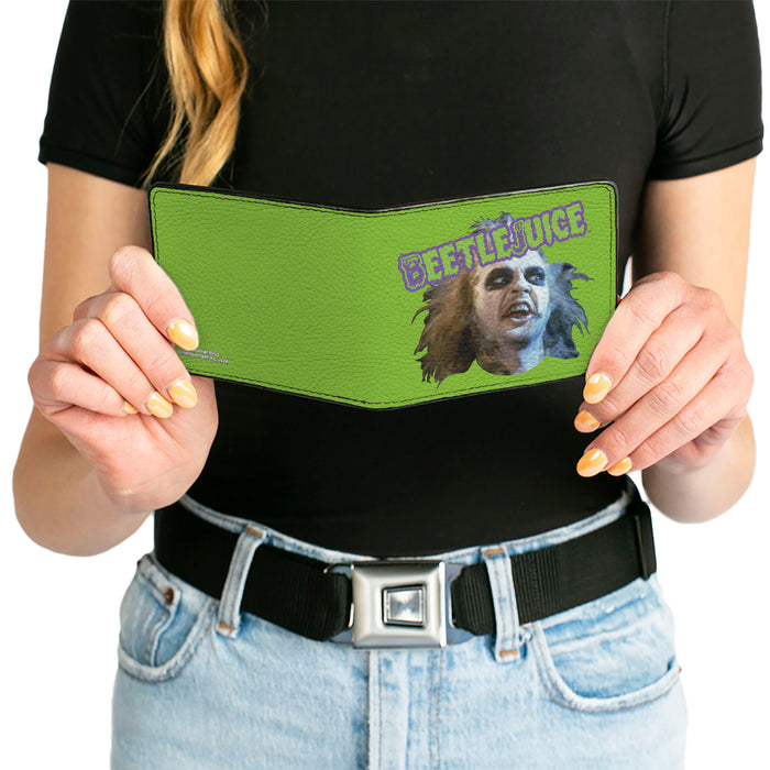 Bi-Fold Wallet - BEETLEJUICE Face and Text Green/Purple Bi-Fold Wallets Warner Bros. Horror Movies