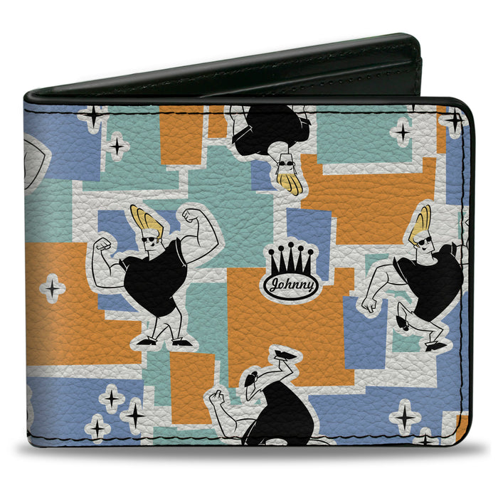 Bi-Fold Wallet - Johnny Bravo Poses and Icon Collage Blocks White/Multi Color Bi-Fold Wallets Warner Bros. Animation   