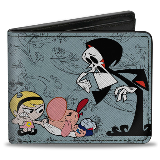 Bi-Fold Wallet - The Grim Adventures of Billy & Mandy Group Pose and Grim Sketches Gray Bi-Fold Wallets Warner Bros. Animation   