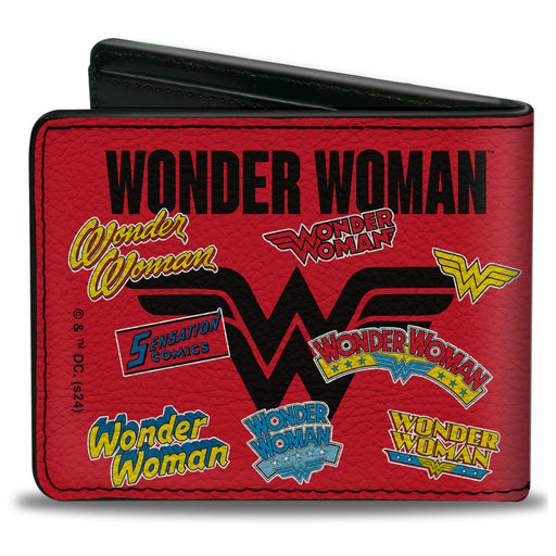 Bi-Fold Wallet - WONDER WOMAN Anniversary Logos Collage Red/Multi Color Bi-Fold Wallets DC Comics