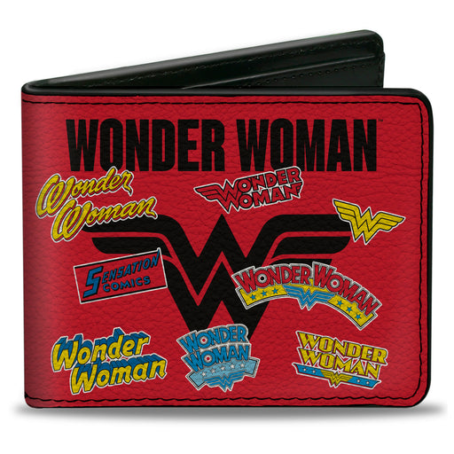 Bi-Fold Wallet - WONDER WOMAN Anniversary Logos Collage Red/Multi Color Bi-Fold Wallets DC Comics