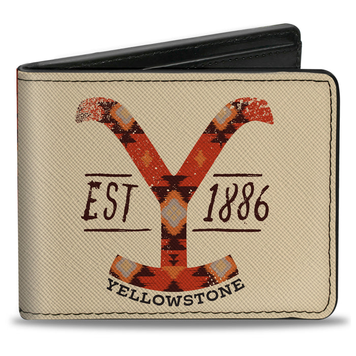 Bi-Fold Wallet - Yellowstone Dutton Ranch EST 1886 and Native American Pattern Multi Color/Beige Bi-Fold Wallets Yellowstone Show   