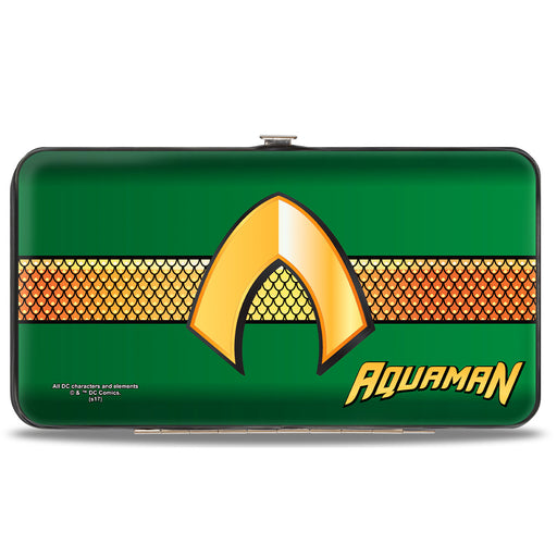 Hinged Wallet - AQUAMAN Classic Icon Scales Stripe Green Golds Hinged Wallets DC Comics