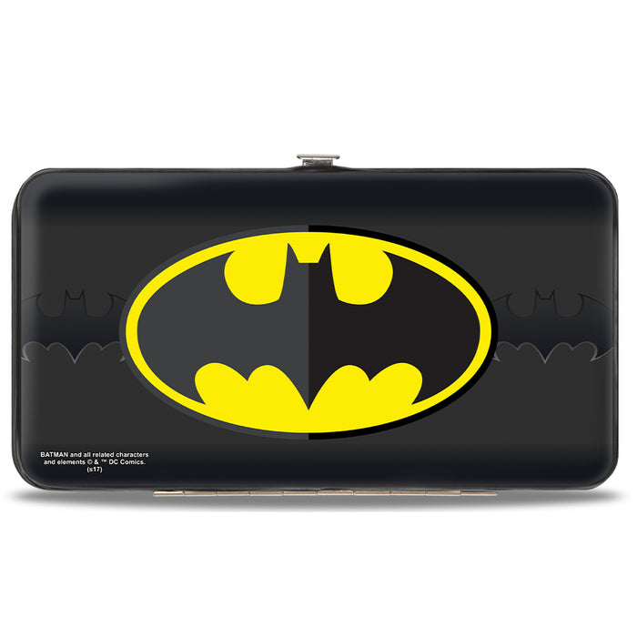 Hinged Wallet - Batman Icon Centered Bat Signal Stripe Black Yellow Grays Hinged Wallets DC Comics