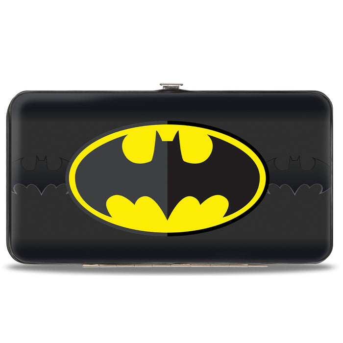 Hinged Wallet - Batman Icon Centered Bat Signal Stripe Black Yellow Grays Hinged Wallets DC Comics