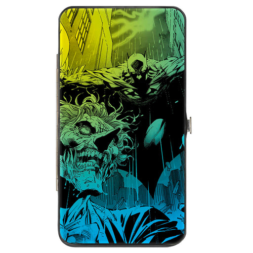 Hinged Wallet - Batman Flying Over Joker Rain Scene Yellow Green Blue Fade Black Hinged Wallets DC Comics