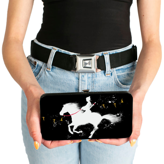 Hinged Wallet - Mulan Riding Horse Pose Birds Silhouette Black White Red Gold Hinged Wallets Disney