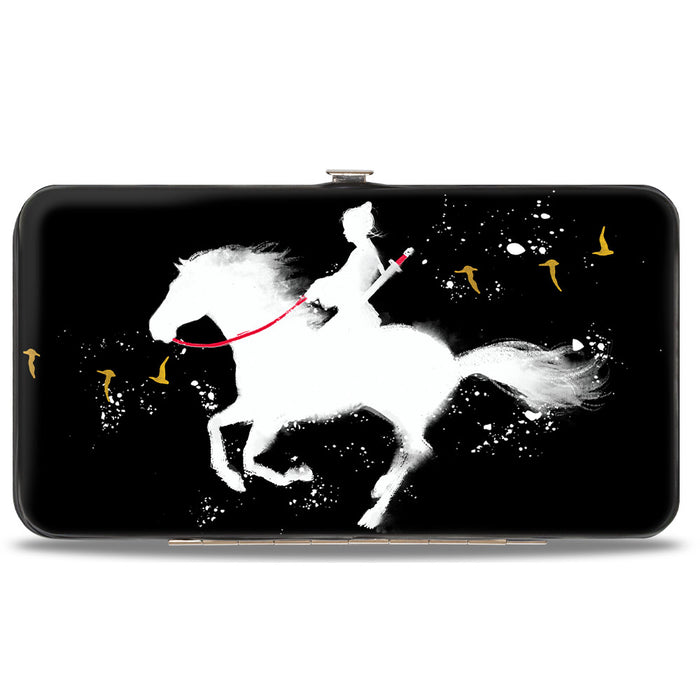 Hinged Wallet - Mulan Riding Horse Pose Birds Silhouette Black White Red Gold Hinged Wallets Disney