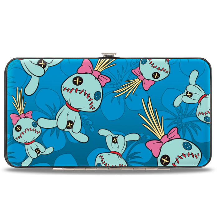 Hinged Wallet - Lilo & Stitch Scrump Pose Hibiscus Flowers Scattered Blues Hinged Wallets Disney