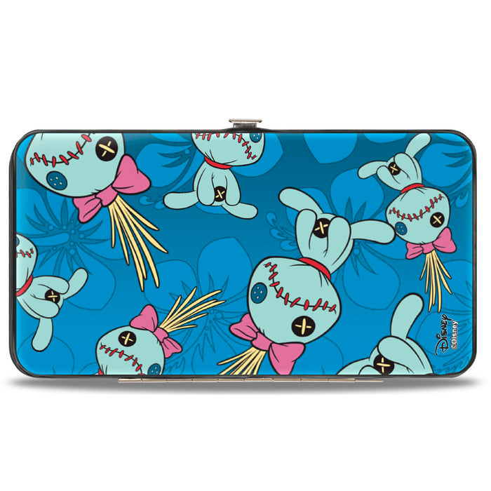 Hinged Wallet - Lilo & Stitch Scrump Pose Hibiscus Flowers Scattered Blues Hinged Wallets Disney