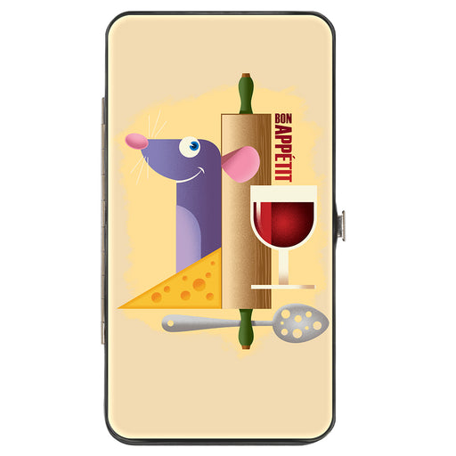 Hinged Wallet - Ratatouille Remy BON APPETIT Hiding Pose + Text Logo Beige Reds Hinged Wallets Disney