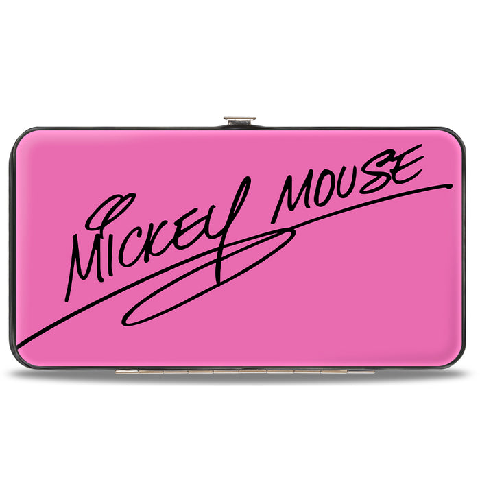 Hinged Wallet - Mickey Mouse Face Character Close-Up + Autograph Pink/Black Hinged Wallets Disney