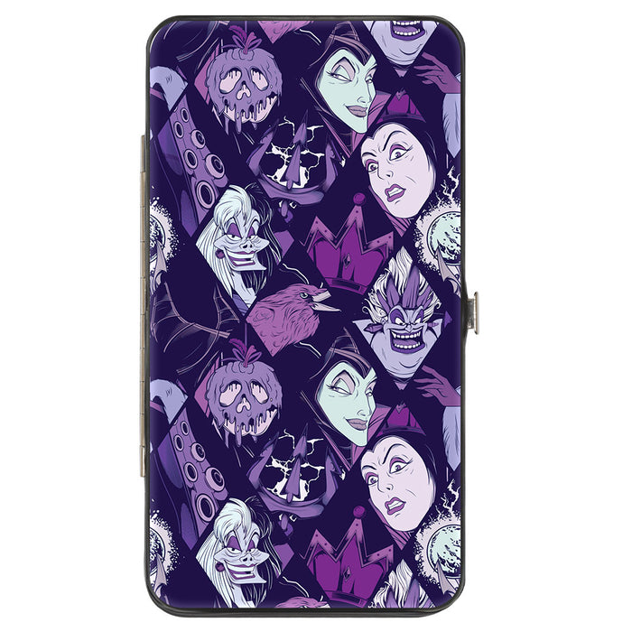 Hinged Wallet - Disney 4-Villain Expressions and Icon Blocks Purples Hinged Wallets Disney